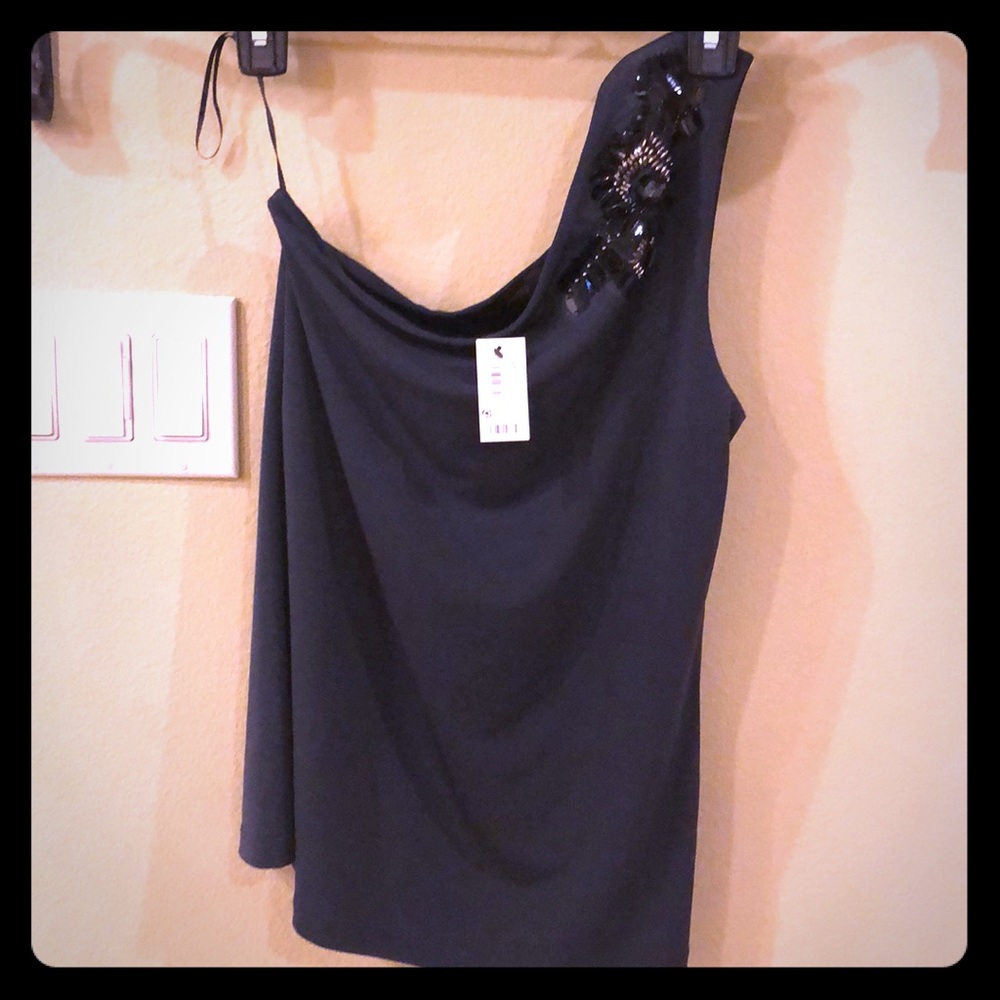 NWT- dark gray beaded one shoulder top